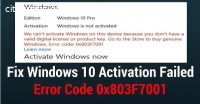 Windows Activation Error 0x803F7001